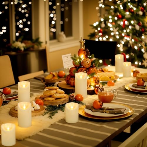 Image of GenSwin Flameless Candles with Remote Timer, 6Pcs Ivory Indoor LED Battery Operated Candles, Won't Melt, Plastic Pillar Candle with 3D Wick for Home Party Decor Table Centerpieces(D3 inch x H4 inch5 inch6 inch)
