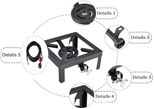 Miniatura 5 de Estufa de gas portátil de un solo quemador para exteriores, cocina de propano con manguera reguladora ajustable de 0 a 20 psi para campamento,