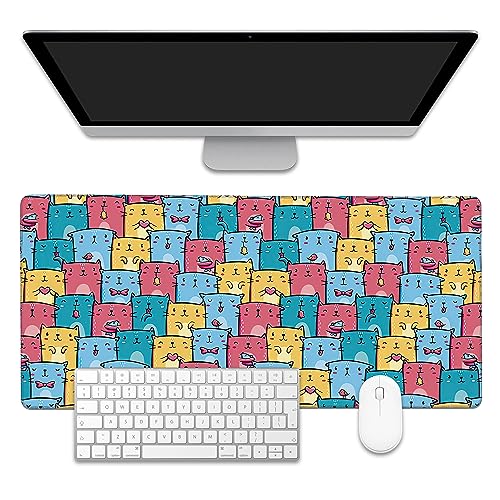 EOBKLAX Bunte Katzen Schreibtischunterlage 90x40