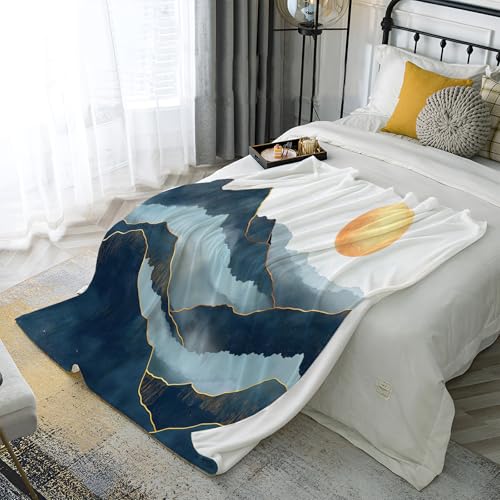 JSCWDET Manta Sofa Polar 150×200 cm-Pintura de Paisaje Manta Cama, Manta Sofá Grande, Manta montañas solFranela, Extra Suave y Caliente, Microfibra Flannel Camping Blanket