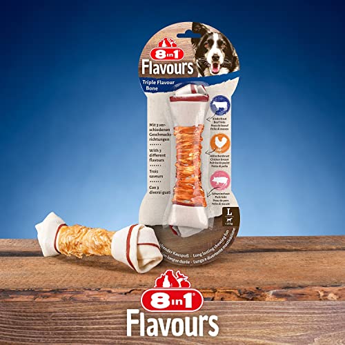8in1 Triple Flavour Knochen L - leckerer Hundeknochen mit Hähnchenfilet, Schweine- und Rinderhaut, 1 Stück