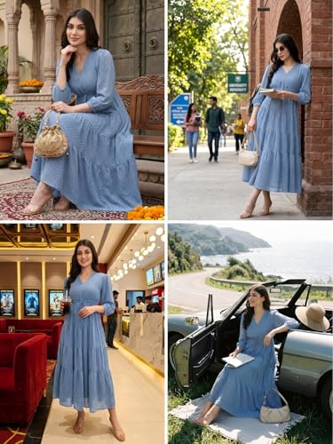 Image of Leriya Fashion Maxi Dress for Women | Western Summer Georgette Stylish A-line Dress for Beach Party Outfits | Western Summer Black One Piece Knee Length Dresses for Woman