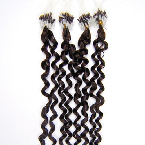 Xiaonibang Remy Human Hair Extensions Easy Loop Micro Rings Bead Tip Curly Hair (02 Dark Brown)