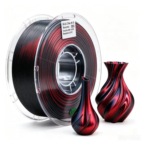 YUANEANG Dual-Color PLA Filament 1.75mm Black-Red, ±0.03mm Precision, 1kg Spool (2.2 lbs), Smooth Gradient Two-Tone PLA,