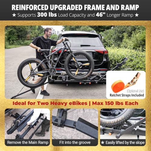 Image of TrailV2 Plus 300 lbs Heavy Duty Capacity 2-EBike Hitch Rack with Ramp
