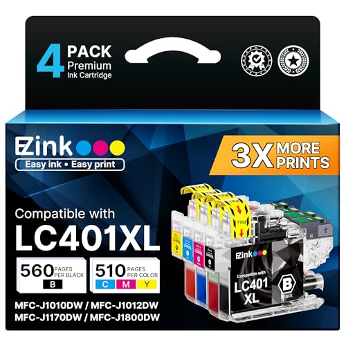 E-Z Ink LC401XL Ink Cartridges for Brother Printer Compatible...