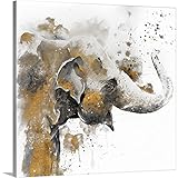 CANVAS ON DEMAND Water Elephant with Gold Canvas Wall Art Print by Patricia Pinto, Contemporary, Home Decor, Animals, Wild Life Artwork, 16'x16'