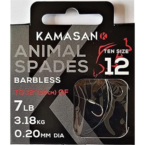 KAMASAN ANIMAL BARBLESS SPADE FISHING HOOKS TO NYLON SIZE 12 COARSE CARP TACKLE Cover