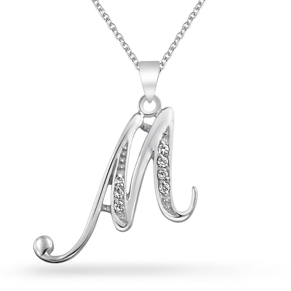 Bling Jewelry ABC - Collana con ciondolo a forma di lettera dell'alfabeto, con pavé di zirconi cubici e zirconia cubica per donne adolescenti, in argento Sterling 925