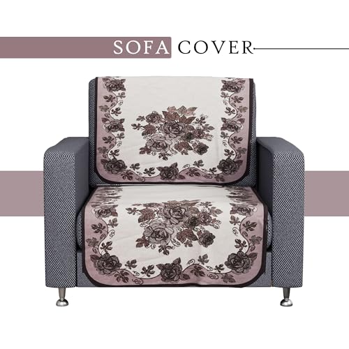 Image of Kuber Industries Sofa Cover | Single Seater Sofa Cover | 24x36 Inch | Net Sofa Slipcover | Couch Cover | Sofa Cover for Living Room | Blaze-Rose Digital Embroidery Print-640 | Large | Brown