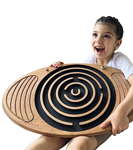 Wooden Balance Board Maze Fun Fitness Tool Wobble Balance Board Core Strength Fitness Training Physical Therapy Oak-Cross (oak-cross)