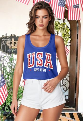 Image of Ithalt Womens American Flag Shirts 4th of July Outfits USA T-Shirt Patriotic Tank Shirt Fourth of July Sleeveless Tops