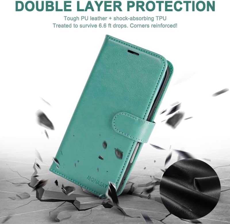 MONASAY Wallet Case for iPhone 17 6.3 inch,Magnetic Flip Cover with Card Holder Slots and Kickstand RFID Blocking Shockproof PU Leather Folio Compatible with iPhone 17 Phone Case, Mint - Image 4