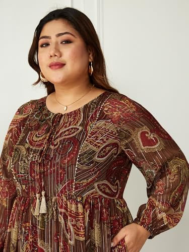 Image of Miss Chase A+ Women's V-Neck Three-Quarter Sleeve Floral Wrap Chiffon Midi Dress
