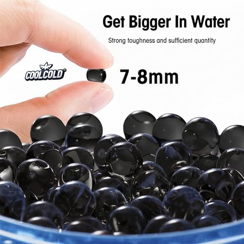 Image of COOLCOLD Gel Blaster Refill Ammo - 20,000 Rounds of 7-8mm Non-Toxic Water Beads for Gel Guns - Safe for Adults 15+ - Transparent Blue Gel Bullets - Pack of 2 - Also Ideal as Home Decor Vase (Black)