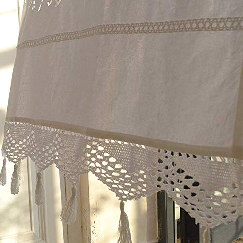 White Cafe Curtain, Embroidered Floral French Country Victorian Lace Kitchen Curtain, Cotton Window Curtain Panels With Tassel, 27 X 59 Inches, 1-Panel #TOP5