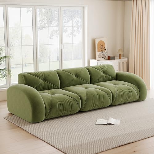 MURUL Sofá modular de 3 plazas sin marco, de chenilla, color verde, antideslizante, no requiere montaje, ideal para sala de estar