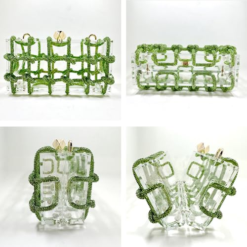 Image of Clear Clutch Acrylic Green Purses for Women, Rhinestones Handbags with Glitter Rope, Club Party Banquet