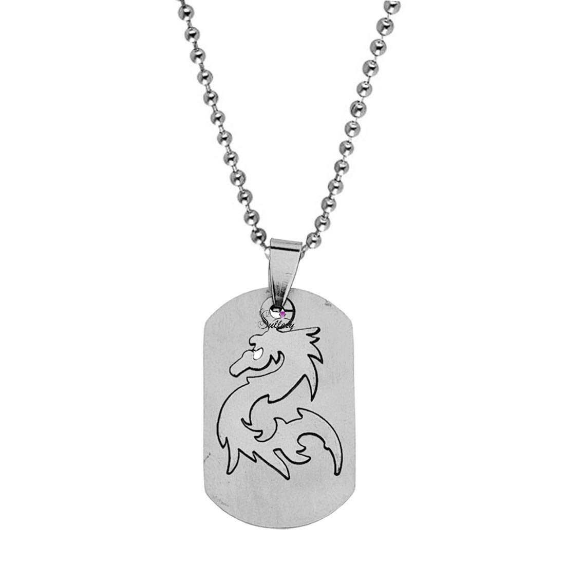 sullery Vintage Laser Cut Army Dog Tag Soldier Dragon Locket with Chain Silver Stainless Steel Animal Pendant Necklace Chain for Men and Women-picture-45
