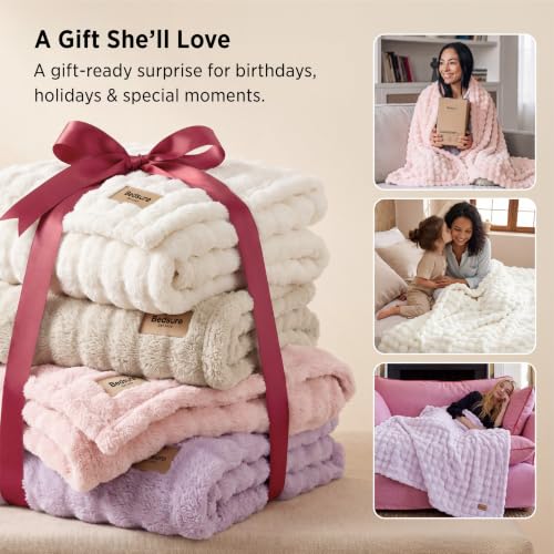 Bedsure Cloud Bubble Throw Blanket, Pink Christmas Decor Gifts, 50"×60" | Lightweight Decorative, Pink Gifts for Women/Girls, Christmas Room Decor, Fleece Blanket, Couch/Sofa/Bed, Soft, Cute - image 2