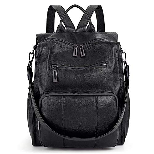 UTO Women Multifunctional Handbag Ladies Convertible Rucksack Shoulder Bag Girls School Backpack Elastic Side Bags Black