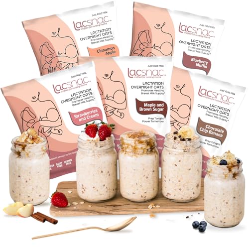 Image of Lacsnac Variety Pack Lactation Overnight Oats (6 Count) - Lactation Supplement made with Whole Grain Oats, Flax Seeds, and Brewer’s Yeast, Promotes Lactation & Healthy Breast Milk Supply, GMO-free