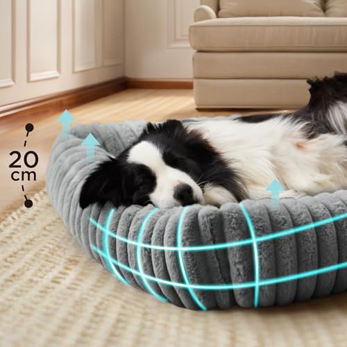 BEDSURE waschbares Hundebett für große Hunde - 109x76x20cm weicher orthopädischer Hundekorb mit bequemem Fleece-Bezug, rutschfestes Hundebett mit hohem Rand in grau