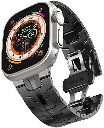 WINGLE Compatible with Apple Watch Ultra Strap 49mm 45mm 44mm 42mm Men Stainless Steel Link Band Replacement Metal Band for iWatch Strap 49mm Ultra 45mm 44mm 42mm SE Series 8 7 6 5 4 3 2 1,Black