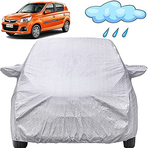 Image of Alto K10 Waterproof Car Cover with Mirror Pockets, Shinning Silver Design, Non Woven Fabric,Triple Stitched, Compatible with Maruti Alto K10 Car Cover (2014 to 2022), Car Accessories
