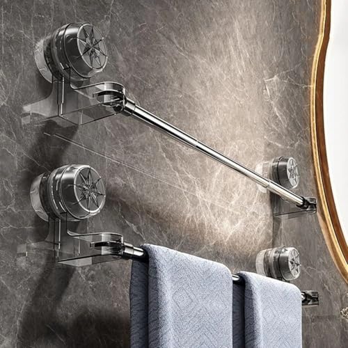 Image of 25.6 Inch Retractable Towel Rack, Bathroom Napkin Rack Strong Stainless Steel Bar, Space-Saving Suction Cup Towel Rack with Rotatable, Bathroom Organizer for Clothes