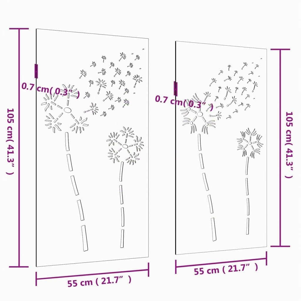 vidaXL Décorations murales de jardin 2pcs 105x55 cm design de fleur, décoration murale extérieure, art mural de jardin, décoration murale en métal