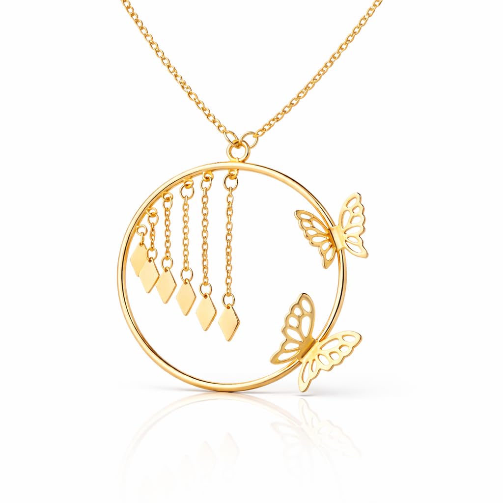 Collar de oro amarillo de 18 quilates, diseño de mariposa delicada con cadenas, 3,9 g, 46,5 cm