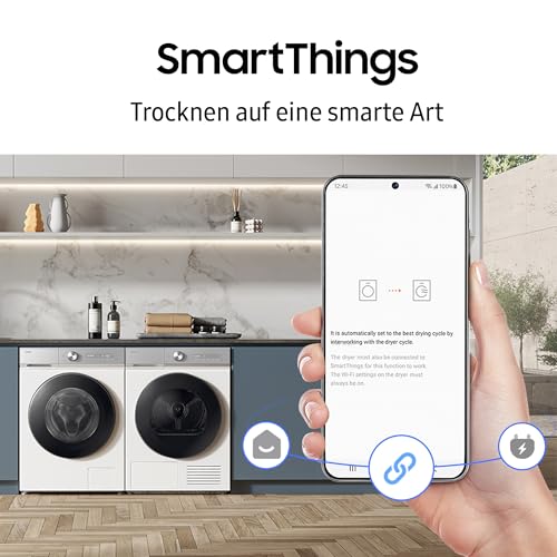 Samsung DV90DB8845GHU2 Wärmepumpentrockner DV8400D, 9 kg, EEK: A, AI Wäschetrockner mit Klartext-Display, AI Dry+, QuickDrive, SuperSpeed, Super Leise Programm, SmartThings-App, Weiß