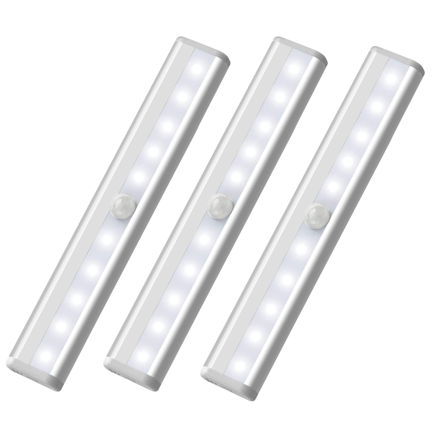 KULED Under Cabinet Lights, 10-led Wireless Motion Sensing Stick-on Anywhere Step LED Light Bar with Magnetic Strip, Pure White, 3-Pack Lights for Wardrobe, Closets, Kitchen (3)