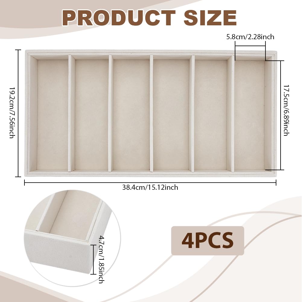 AHANDMAKER 4 Stück Samt Sonnenbrillen Organizer Tablett 6 Fächer Weiß Brillen Schmuck Display Uhr Aufbewahrungs Box für Frauen Kosmetiktisch Nachttisch Schublade Organisation