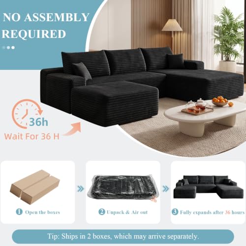 Image of Boneless Cloud Sectional Couch Modular Sofa with Ottoman for Living Room