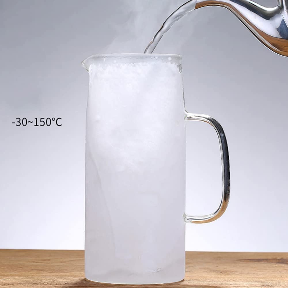 Glaskrug mit Deckel und Griff Klarer Getränkekrug V-Auslauf Eistee-Krug Kalt- und Heißwasserkaraffe Glas 1L/1.2L/1.5L-1.5L