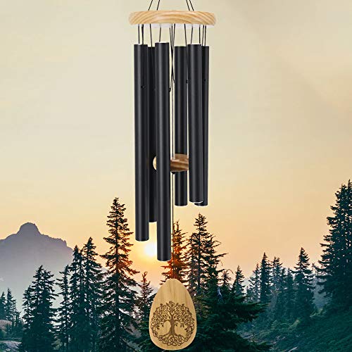 Wind Chimes Outdoor, 30 Inches Sympathy Wind Chimes with 6 Metal Tubes Tuned Smoothing Melody, Memorial Wind Chimes for Mom, Wind Chimes for Outside Decoration, Garden, Yard. Black