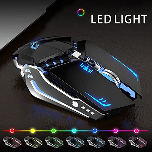 Tenmos T12 Wireless Gaming Mouse Rechargeable, 2.4G Silent Optical Wireless Computer Mice With Changeable Led Light For Laptop Pc, 7 Buttons (Black) #TOP1