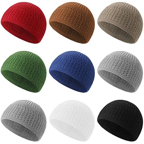 Funtery 9 Pieces Winter Knit Kufi Hats Skull Caps for Men Women Muslim Liner Ramadan Crochet Beanie(Classic Color) Cover