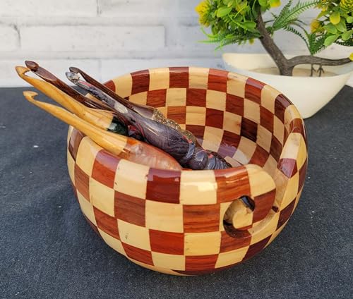 Image of Handmade Wooden Yarn Bowl - Yarn Holder Storage Bowl - Yarn Bowl for Knitting 7 inch x 4 inch inch - Best Gift for Knitters Multiwood (Large)