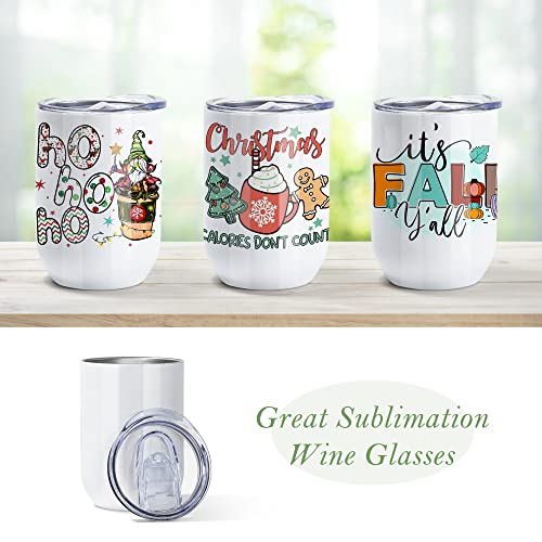 Agh 12Oz Sublimation Wine Tumbler Blanks Wine Glasses Set Of 12, Stainless Steel Insulated Wine Tumbler With Lids, Stemless Wine Glass, Wine Accessories Wine Gifts For Women #TOP1