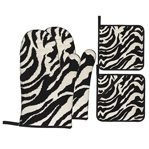 Ensemble de gants de cuisine et maniques à imprimé zèbre – Tissu polyester imperméable, résistant à la chaleur, parfait pour la cuisine et l'extérieur