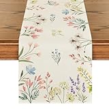 Artoid Mode Flowers Floral Summer Table Runner, Seasonal Spring Fall Kitchen Dining Table Decoration for Home Party 13x72 Inch