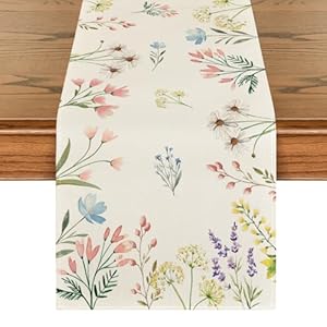 Artoid Mode Flowers Floral Summer Table Runner, Seasonal Spring Fall Kitchen Dining Table Decoration for Home Party 13×72 Inch