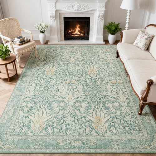 Image of Vintage Floral 6x9 Area Rug,Soft Non-Slip Machine Washable Rug for Living Room,Stain Resistant Carpets for Bedroom Dining Room Farmhouse Nursery Home Office