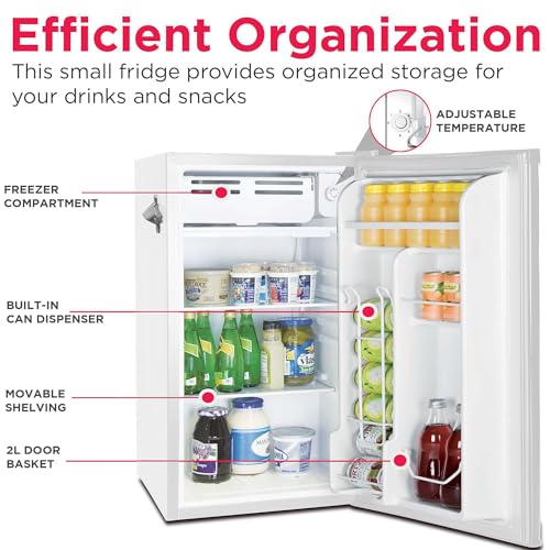 Frigidaire Retro Compact Fridge with Chiller, 3.2 cu ft Countertop Fridge with Built-In Bottle Opener, Compact Refrigerator for Office, Bedroom, Dorm Room or Cabin - 18.7"D x 19.01"W x 33.27"H (White) on Fridge.com