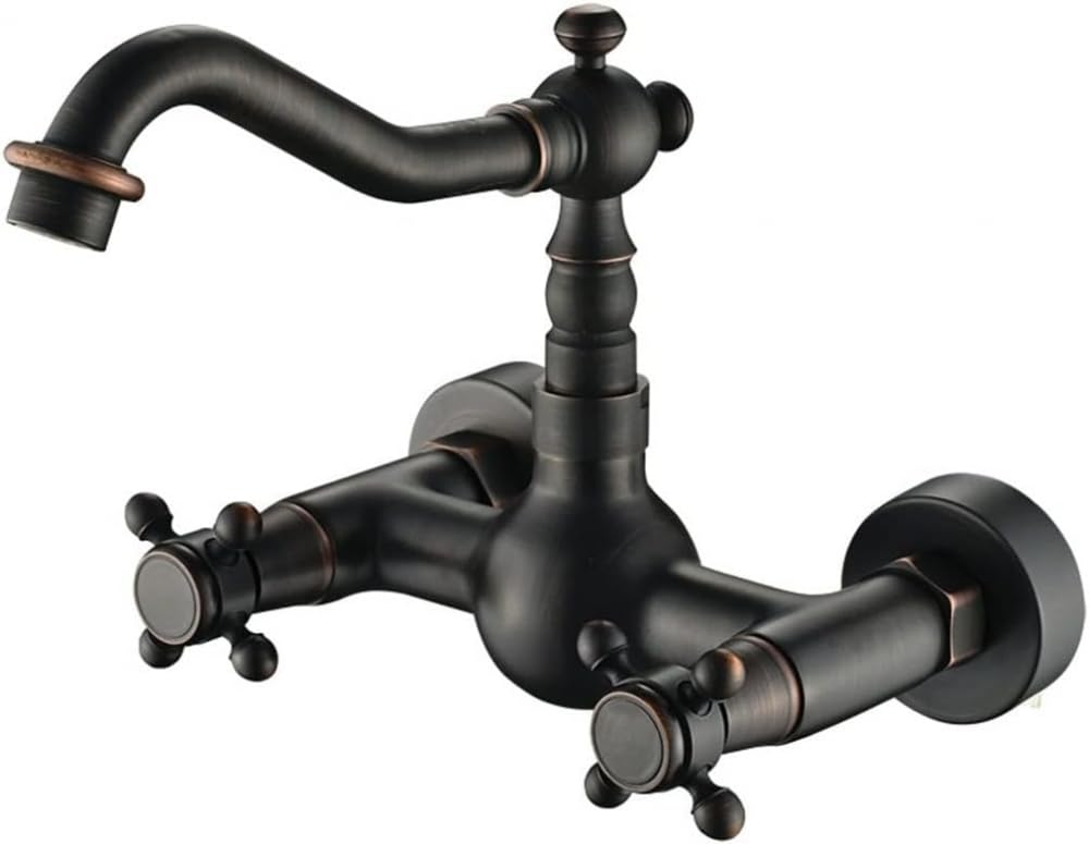 Robinet de salle de bain mural vintage 21x18 cm avec économiseur d'eau et double poignée en bronze