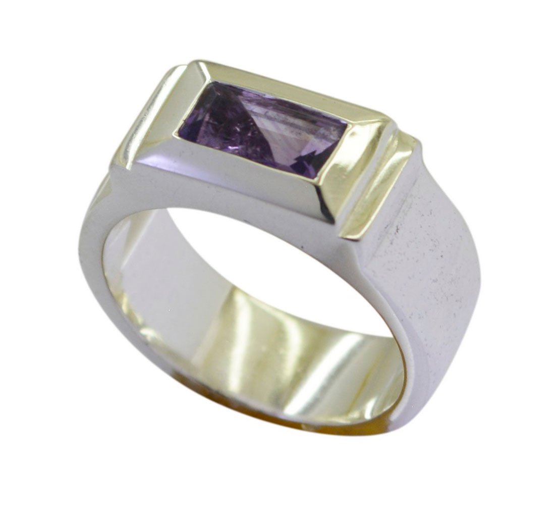 Ring aus 925er Silber, natürlicher Amethyst, rechteckig, Pavé-Stil, Geburtsstein Februar, Größe 5, 6, 7, 8, 9, 10, 11, 12