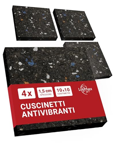 LouMaxx Tappetino Antiscivolo per Lavatrice | Set di 4 Pezzi 10cmx10cm | Tappeto Lavatrice Antivibrazione - Spessore 1,5 cm. Tappeto Insonorizzante Made in Germany